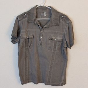 Grey, quarter button, collared shirt